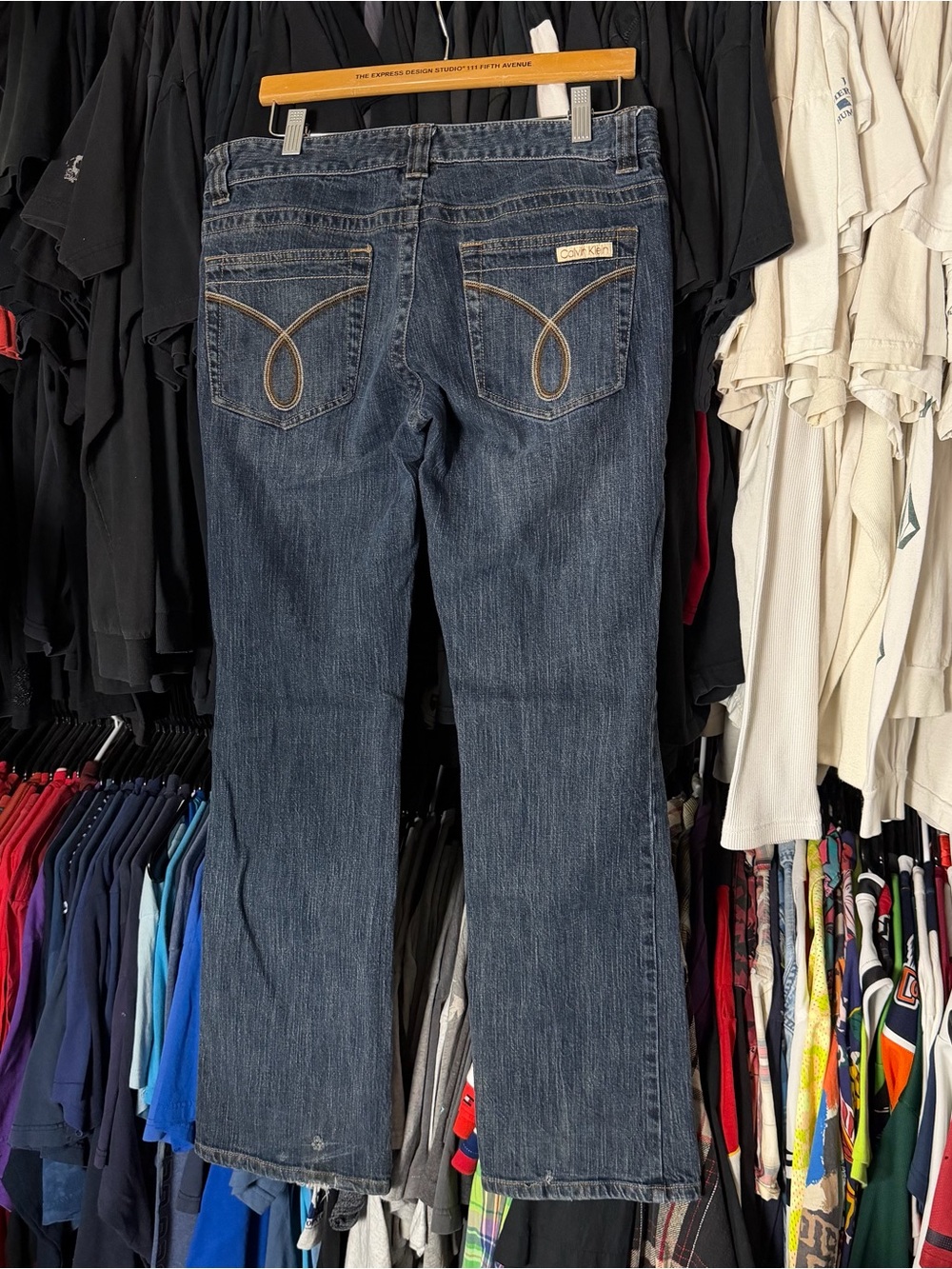 Calvin Klein Ultra Low Boot Cut Jeans Womens 31 Waist Dark Wash Blue 00s Y2K